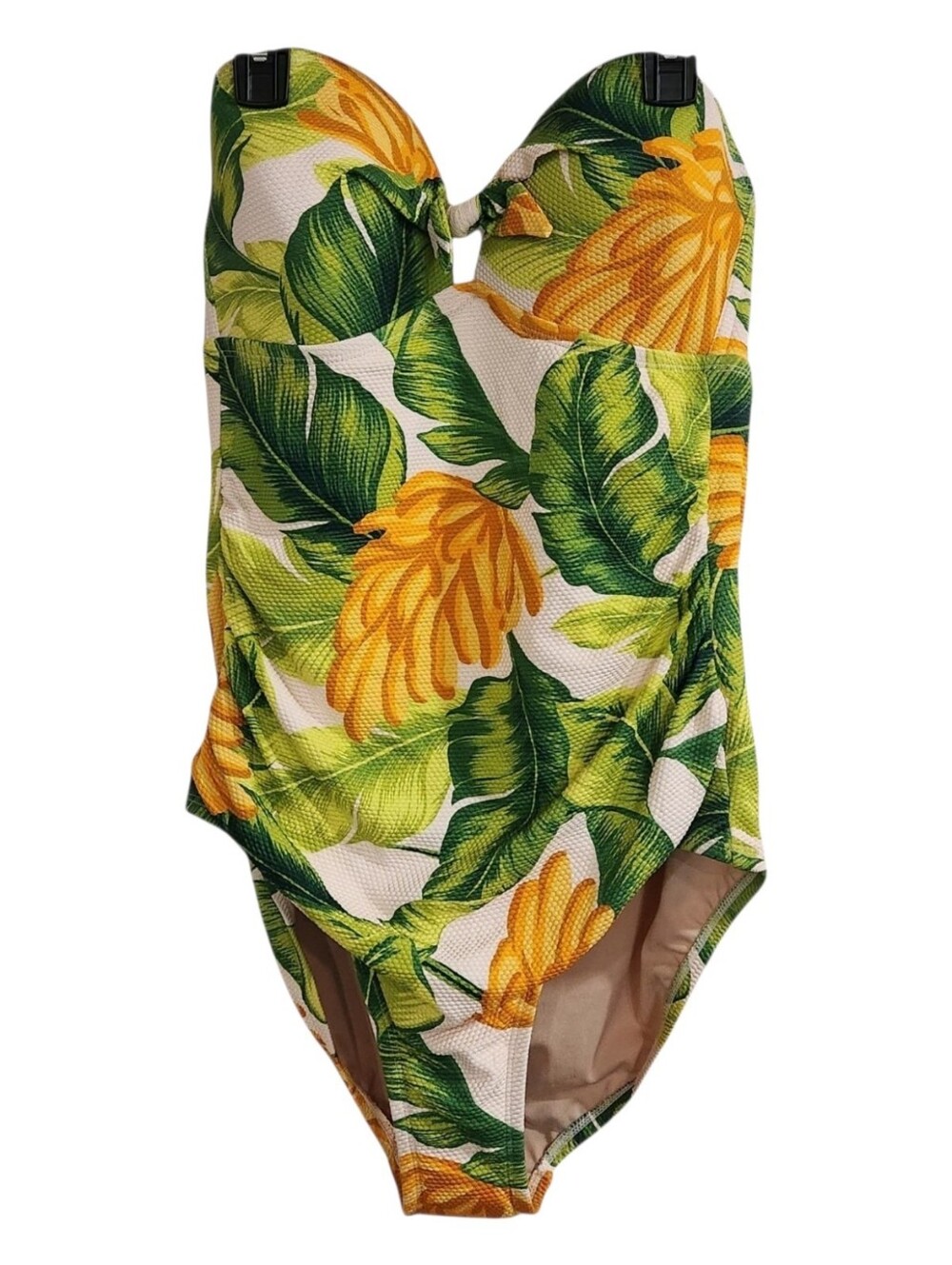 Kona Sol One Piece Swimsuit Womens Large Green Yellow Tropical Banana Leaf Print